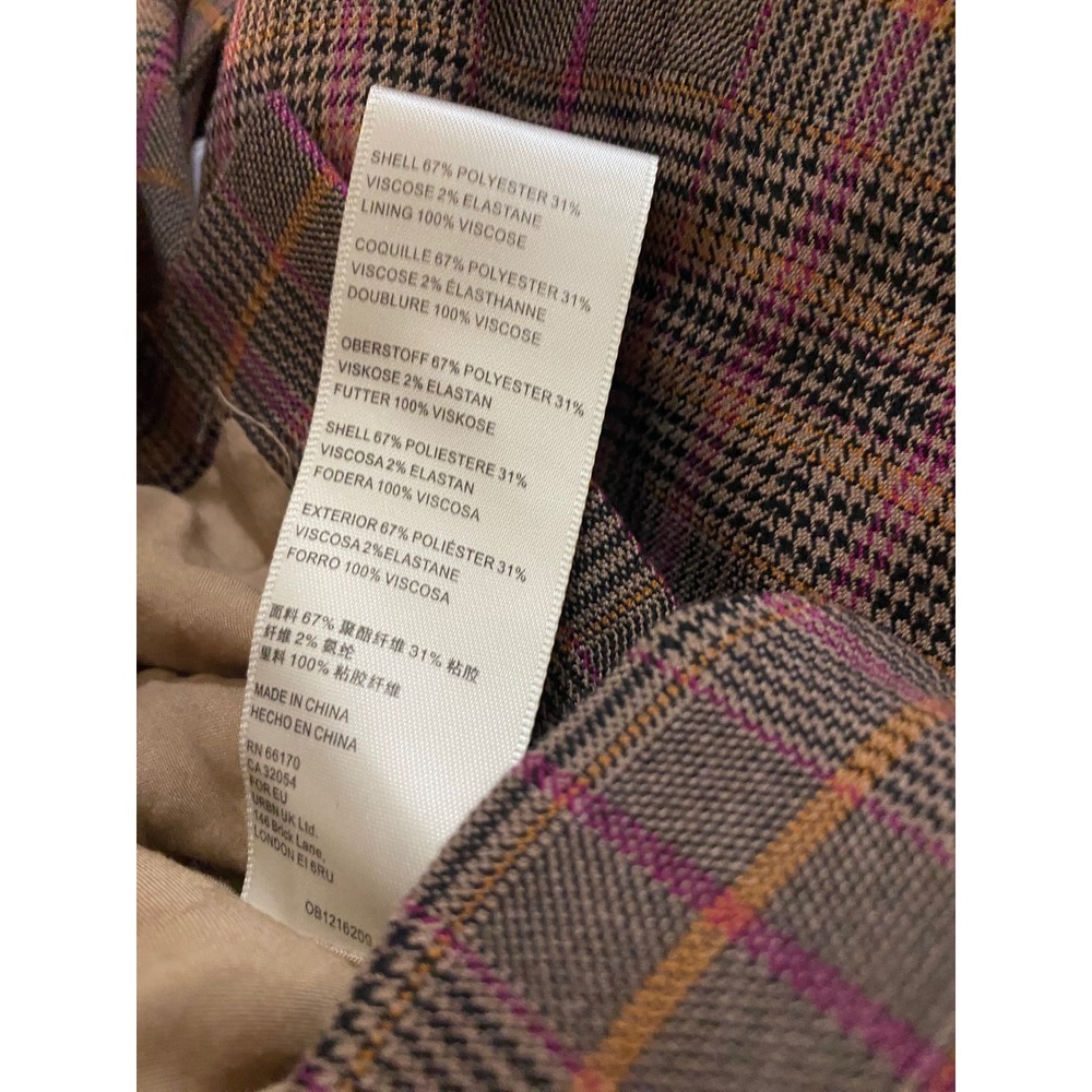 Free People Women's Plaid Blazer Jacket Brown Pink Orange Career Puff Sleeve‎ - Picture 6 of 9